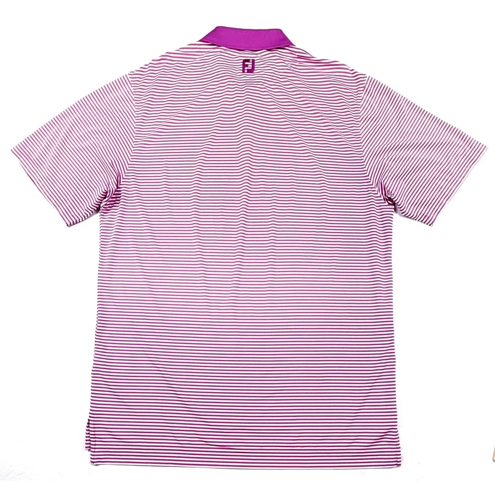 FootJoy‎ Mens ProDry Striped Golf Polo Shirt Magenta White Size L Short Sleeve - Picture 4 of 6